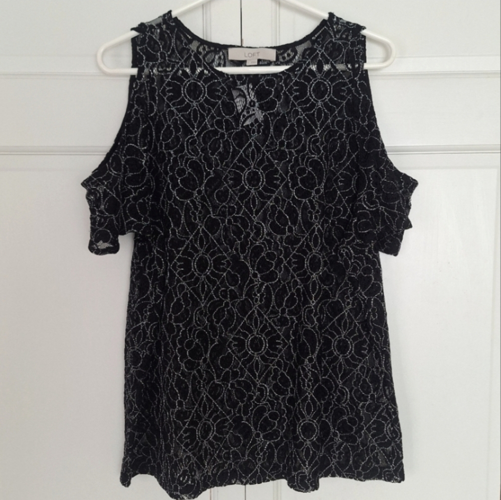 LOFT sheer lace cold shoulder blouse - NWT